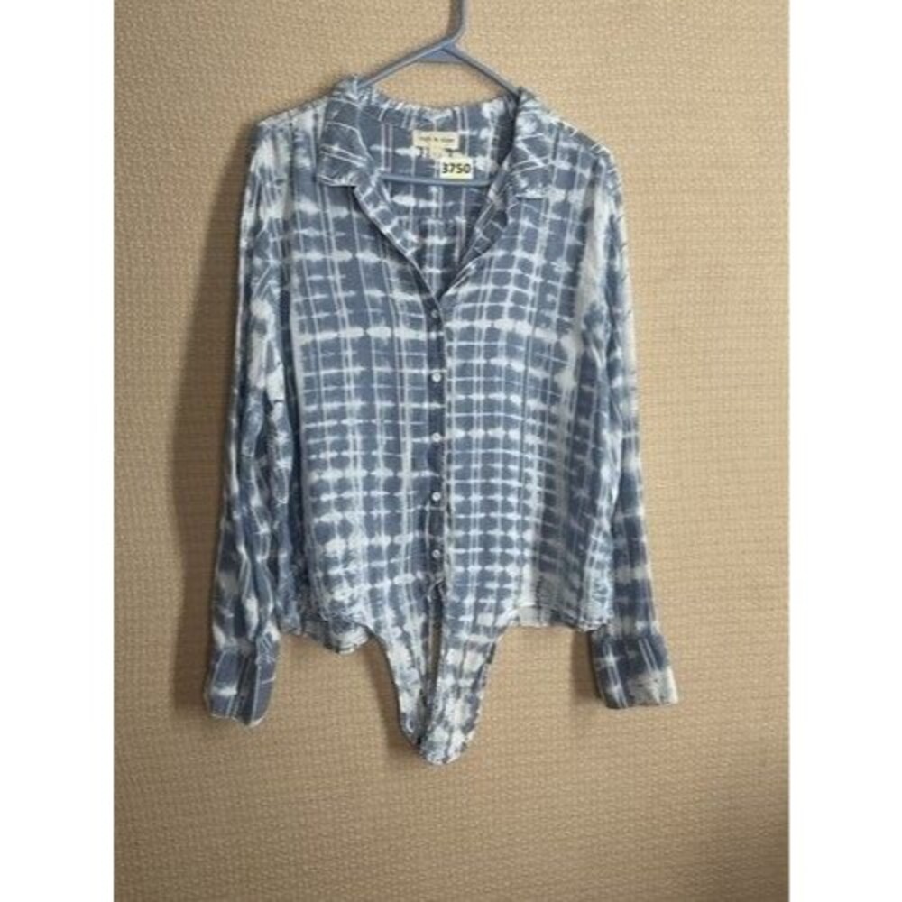 Anthropologie Cloth & Stone Tie Dye Knot Front Button Blouse‎ Shirt Women Size L - Picture 6 of 10